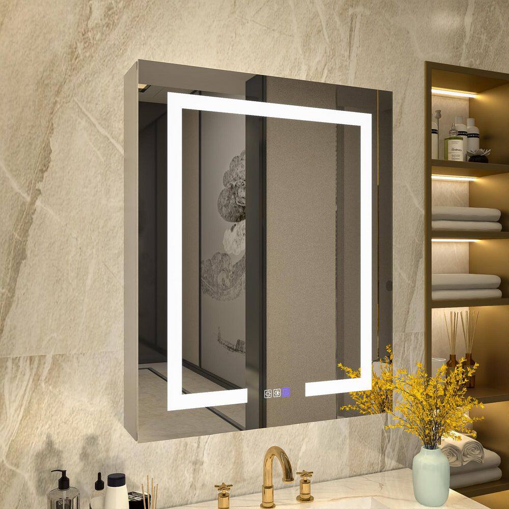 24 in. W x 30 in. H Rectangular Silver Aluminum Recessed/Surface Mount Medicine Cabinet with Mirror LED(Left Open) price history on PriceWatchPro