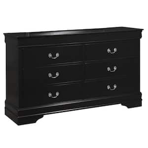 57.3 in. Black 6-Drawer Wooden Dresser Without Mirror