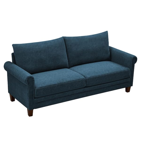 ZACHVO 77.97 in. W Rolled Arm Polyester Straight Sofa with Scratch Proof Fabric in Blue