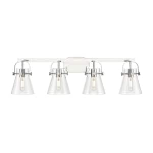 Pilaster II Cone 36.5 in. 4-Light Polished Chrome Vanity Light with Glass Shade