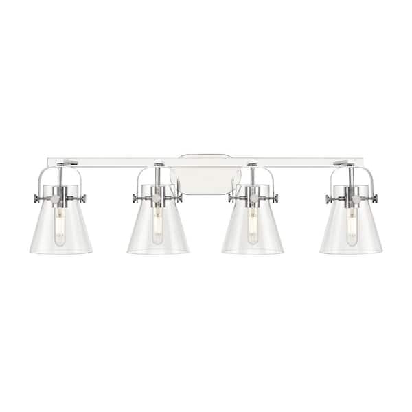 Pilaster II Cone 36.5 in. 4-Light Polished Chrome Vanity Light with Glass Shade