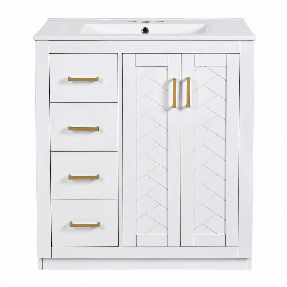 30 in. W x 18 in. D x 34 in. H Single Sink Freestanding Bath Vanity in White with White Ceramic Top price history on PriceWatchPro