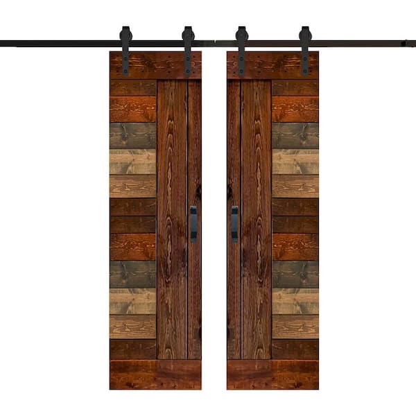 ISLIFE L Series 48 in. x 84 in. Multicolor Finished Solid Wood Double Sliding Barn Door with Hardware Kit - Assembly Needed