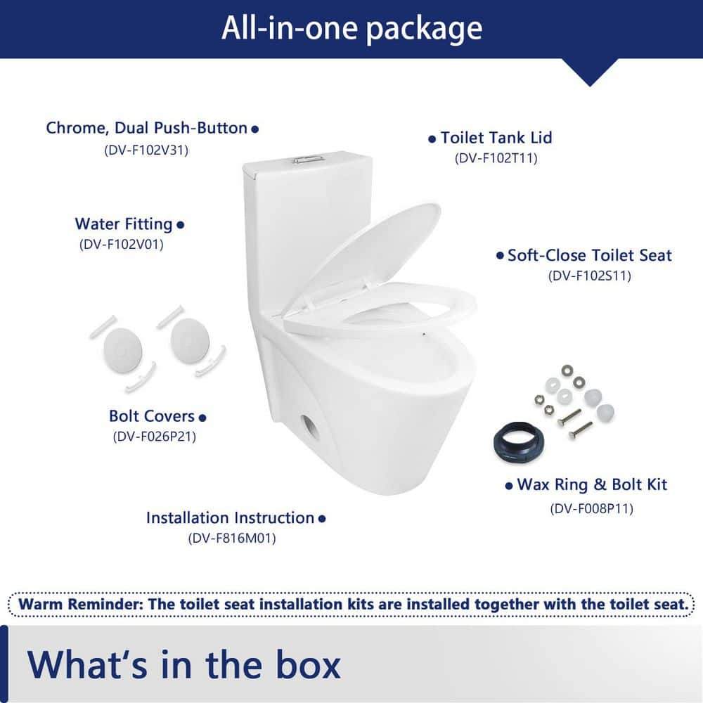 Glossy White High Efficiency Dual Flush Elongated One-Piece Toilet