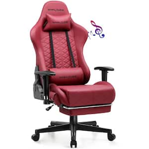 Gaming Chair with Bluetooth Speakers Faux Leather Music Video Game Chair Ergonomic Computer Desk Chair, WineRed