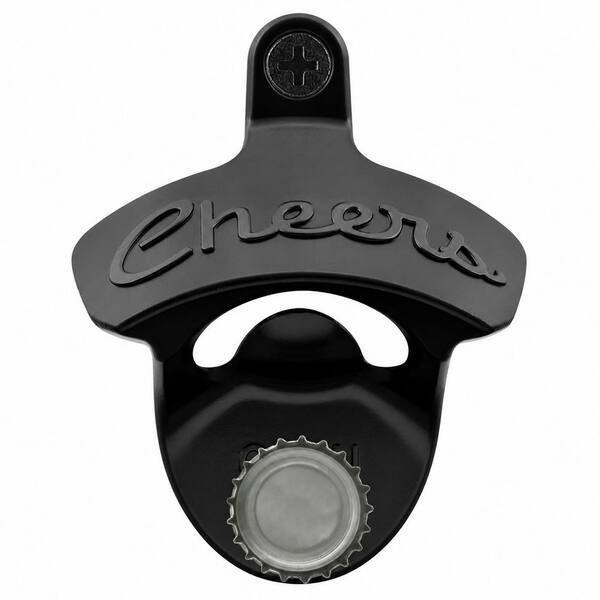 Black Wall-Mounted Magnetic Cheers Bottle Opener with Cap Catch and Gift-Friendly Design
