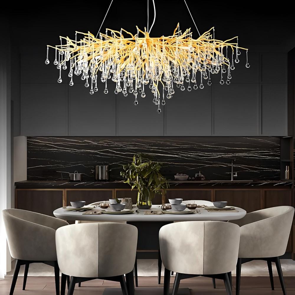 YUYI 13-Lights Gold Luxury Crystal Chandelier, Modern Frosted Tree ...