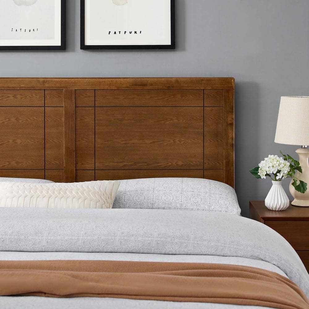 Archie Walnut Full Rubberwood Mid-Century Modern Headboard
