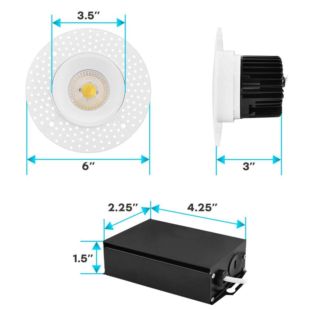White Aluminum Trimless LED Recessed Lighting Kit