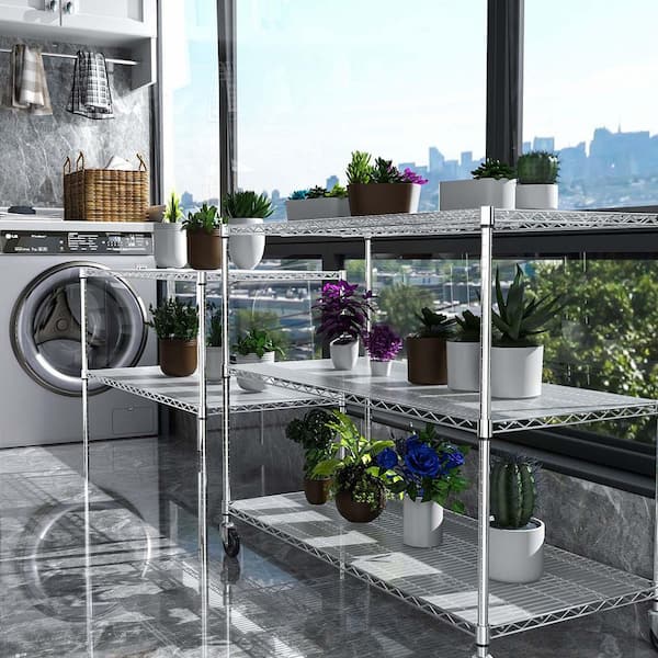 5 Tier Adjustable Metal Plant Shelf, Plant Holder Rack, Plant Shelf with Wheels & Shelf Liners,(48" W x 24" D x 82" H)