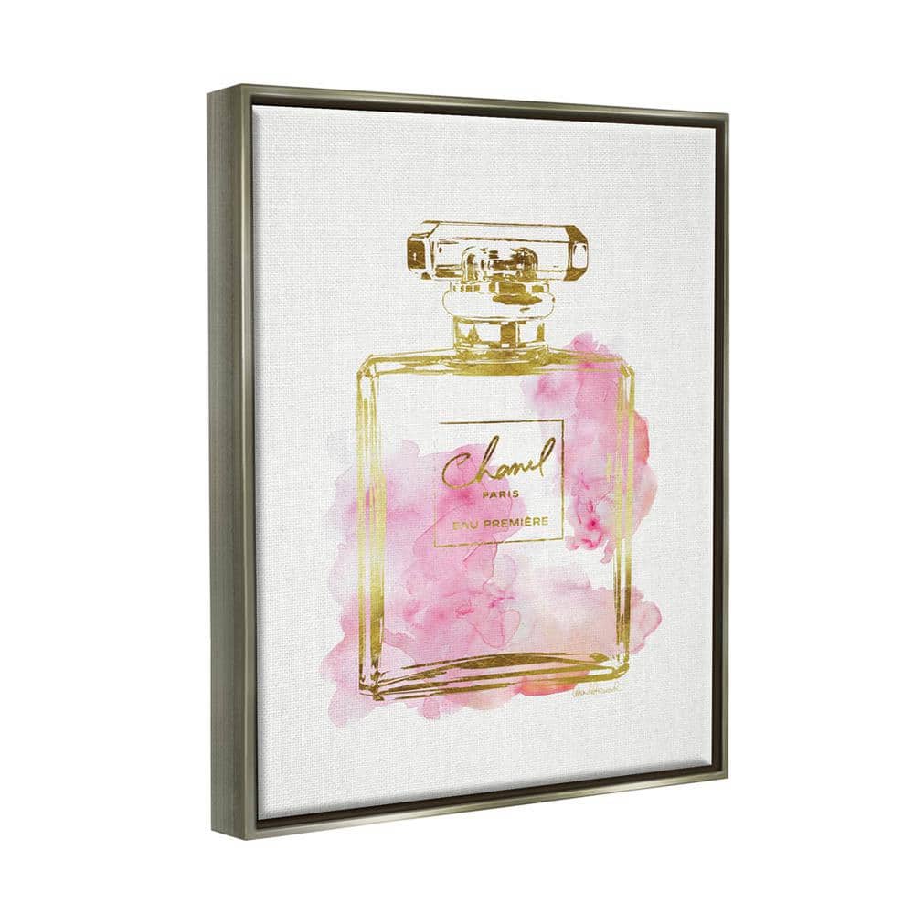 Gold and Pink Perfume Bottle Canvas Wall Art, 18x22