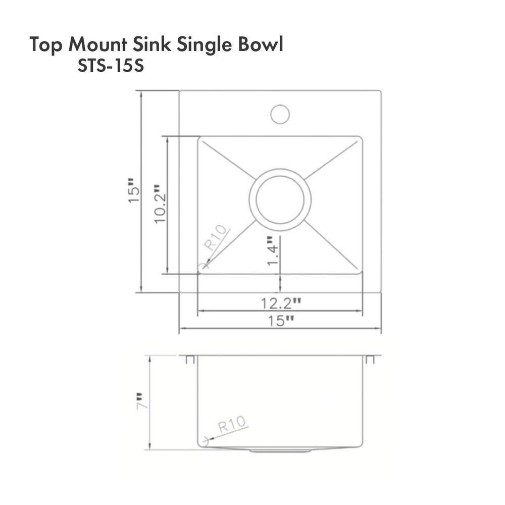 Donner 15" Stainless Steel Single Bowl Topmount Bar Sink
