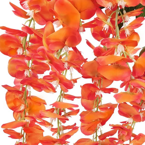 44 in. Orange Artificial Japanese Wisteria Flower Stem Hanging Spray Bush Set of 3