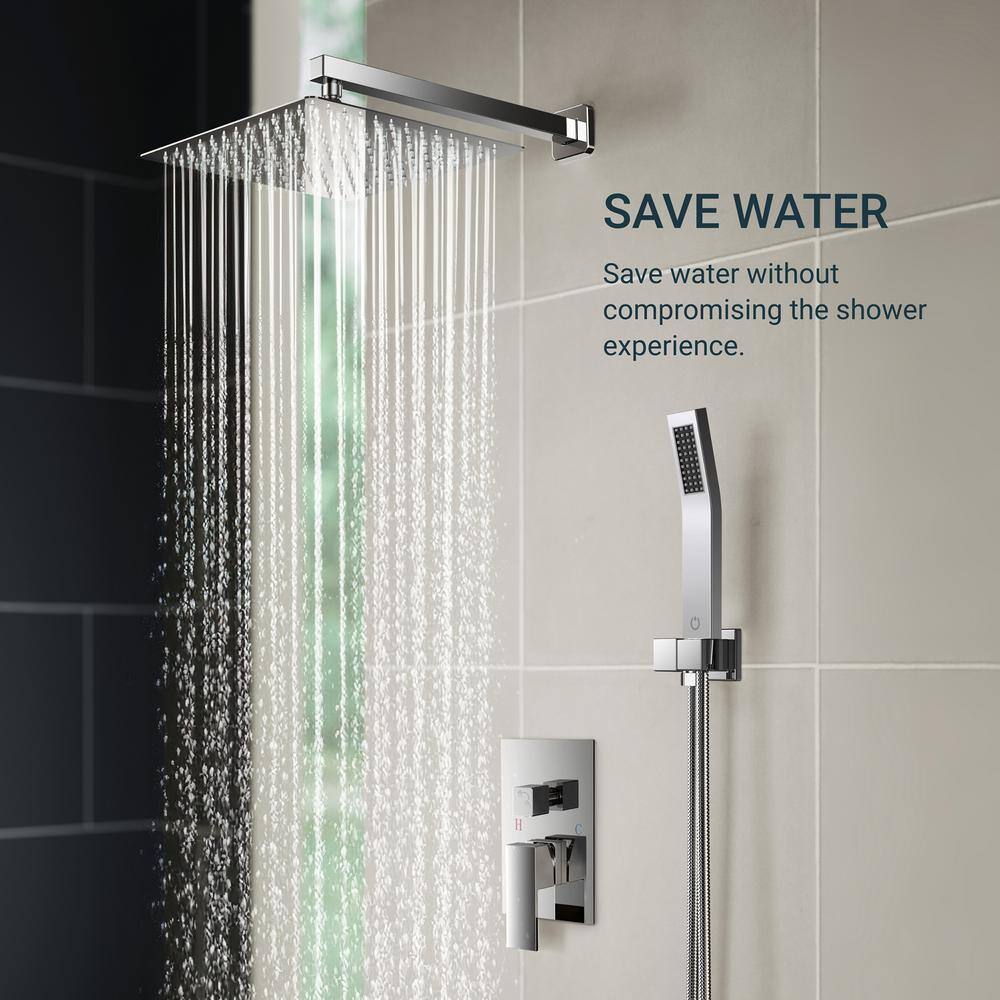 10-Inch Chrome Square Rainfall Shower System with Handheld