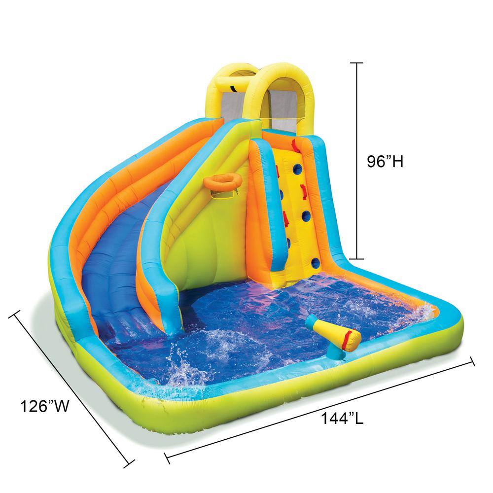 Multicolor Inflatable Water Slide with Climbing Wall and Cannon