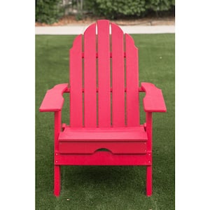Foldable Adirondack Chair Weather Resistant, Outdoor Garden, Patio, Lawn, Deck, Backyard,  37.8 in. Tall, Red