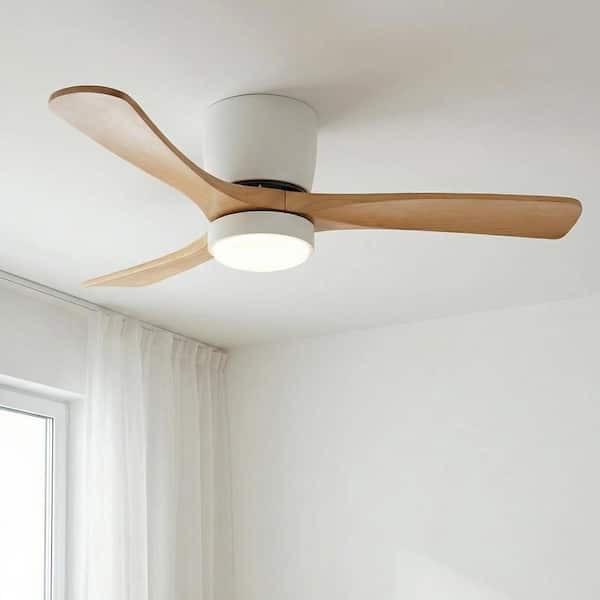 42 in. Integrated LED Indoor Flush Mount White Standard Ceiling Fan with Dimmable Light and Remote DC Motor