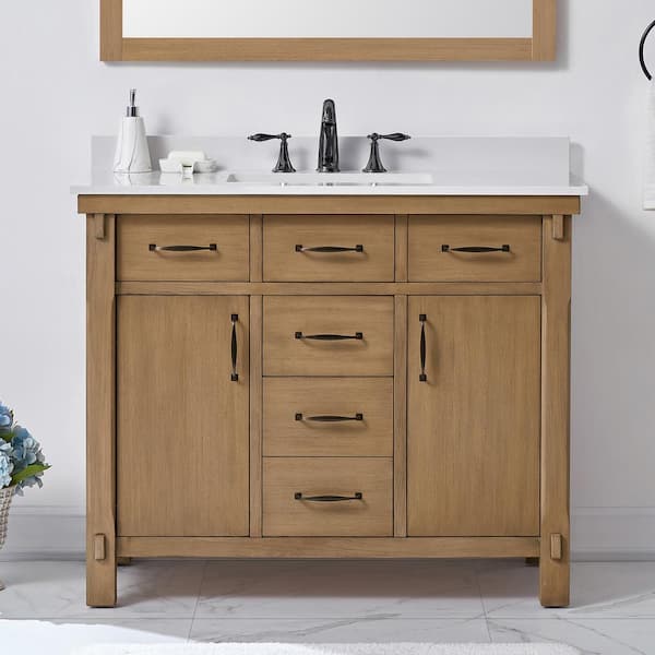 Home Decorators Collection Bellington 42 in. W x 22 in. D x 34 in. H Single Sink Bath Vanity in Almond Toffee with White Engineered Stone Top
