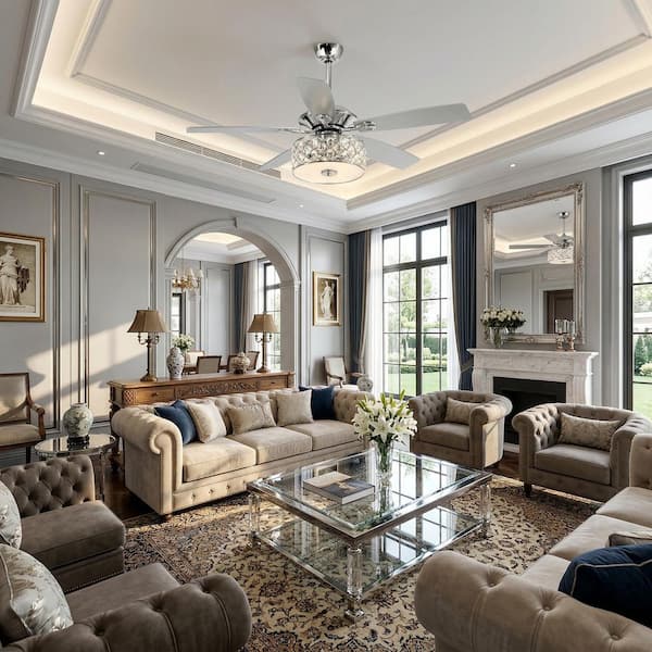 52 in. Indoor Chrome Crystal Chandelier Ceiling Fan with Light and Remote Control