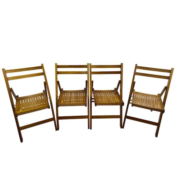 LONDAMA Set of 4 Slatted Wood Folding Special Event Chairs - Teak Finish