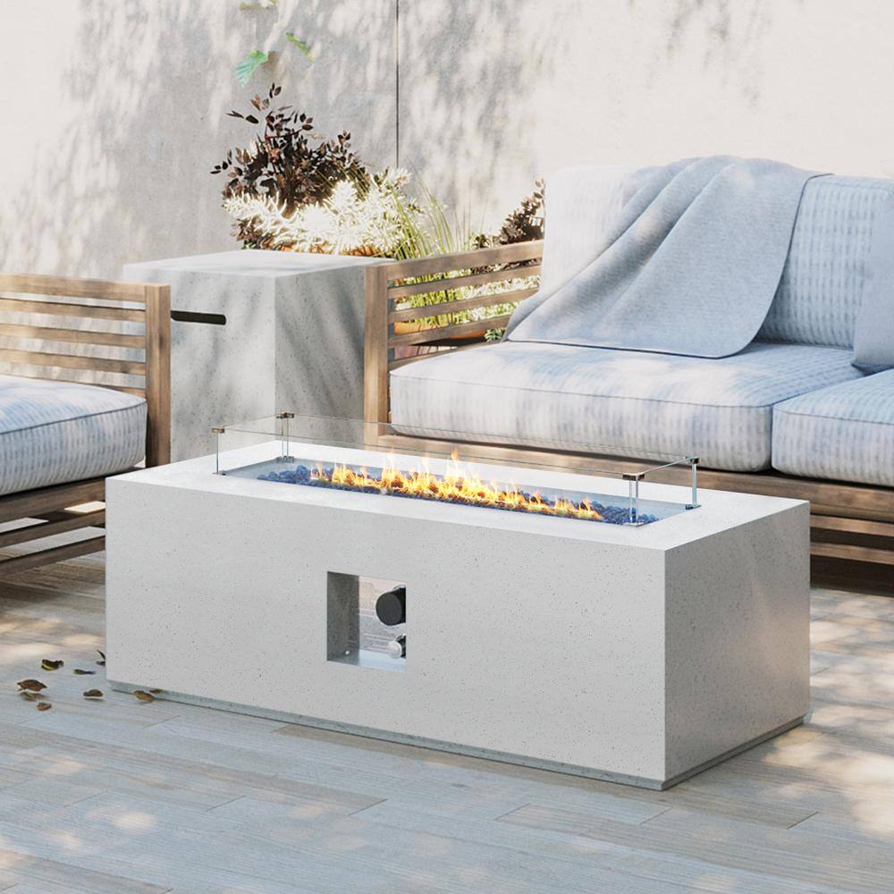 PATIOGUARDER 42 in. Rectangular Terrazzo Outdoor Fire Pit Table with