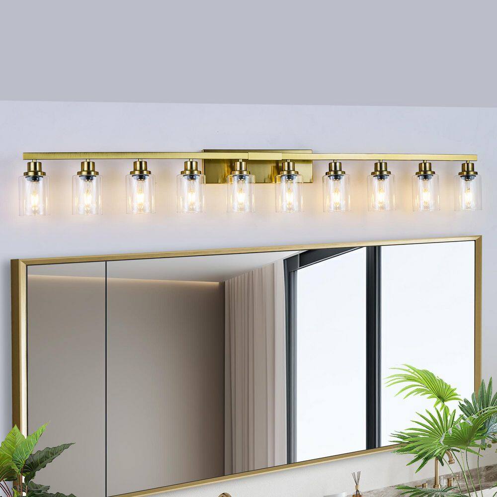 52 in. 10 Light Gold Large Vanity Lights for Bathroom Over Mirror Wall Lights Clear Glass Shades Living Room price history on PriceWatchPro