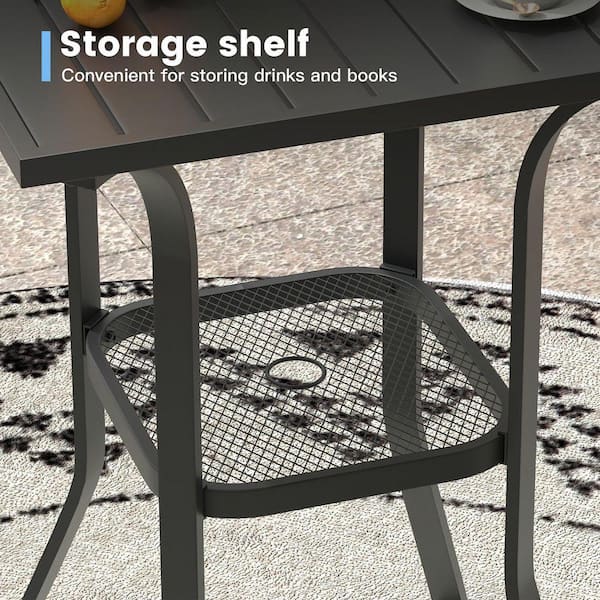 28 square patio table with umbrella hole Yaheetech 28in Outdoor Table, Black Umbrella Hole Patio Dining Table Tile With