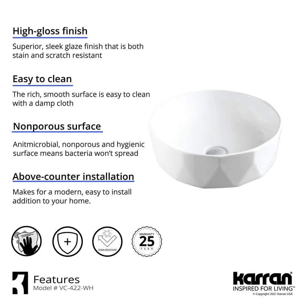 Valera 17" White Ceramic Round Vessel Bathroom Sink