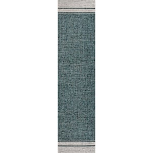 Alda Turquoise/Cream 2 ft. x 8 ft. Modern Minimalist Mingled Solid Indoor/Outdoor Runner Rug