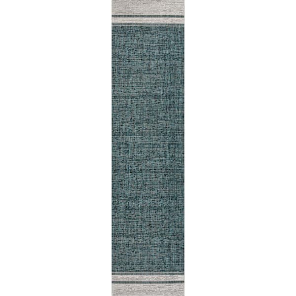 Alda Turquoise/Cream 2 ft. x 8 ft. Modern Minimalist Mingled Solid Indoor/Outdoor Runner Rug