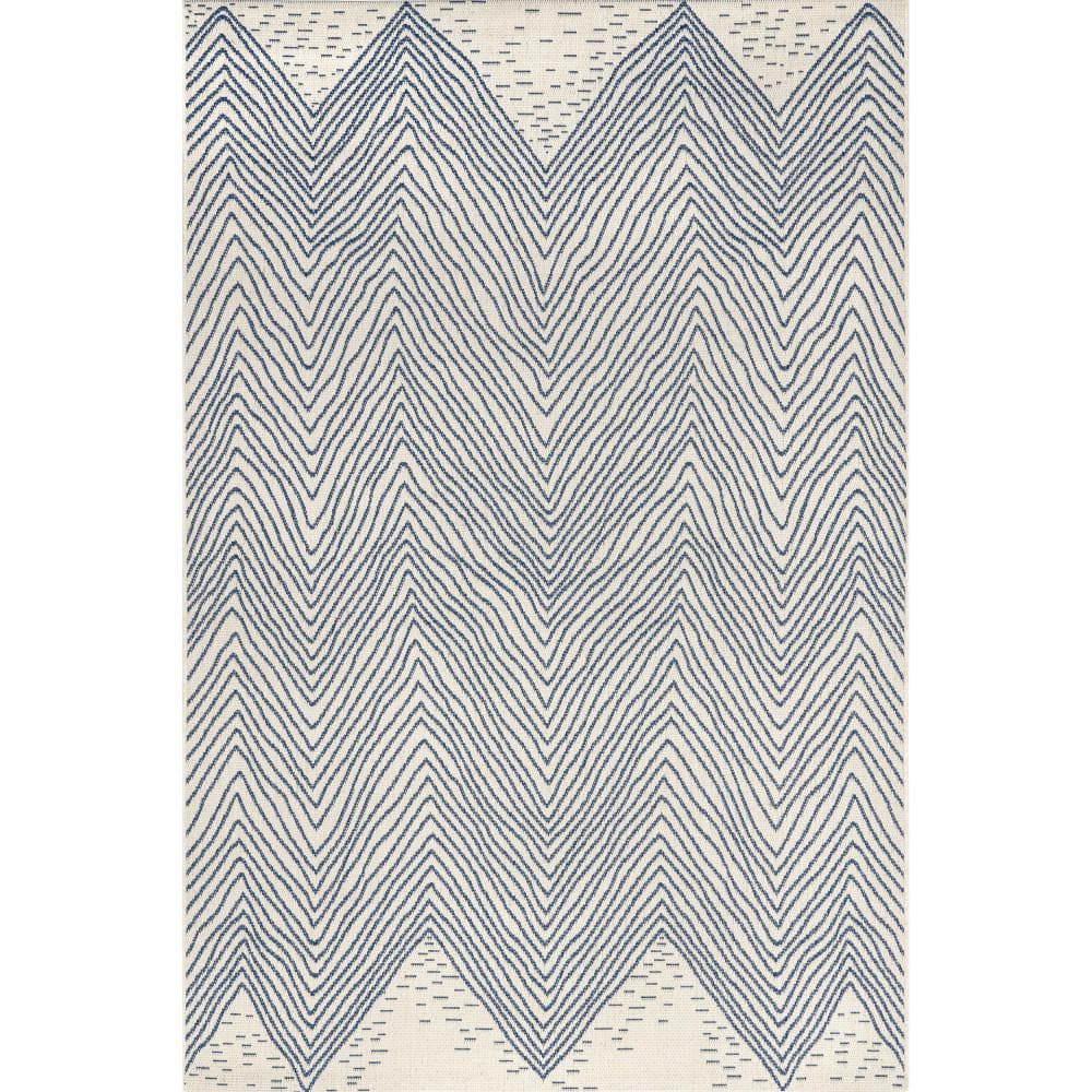 Reversible Chevron Waves Blue Synthetic 3'x5' Indoor/Outdoor Rug