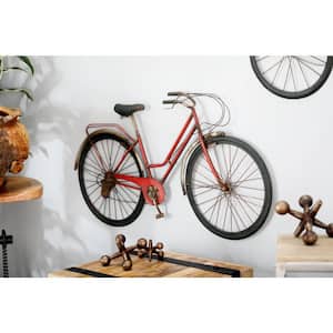 38 in. x  22 in. Metal Red Bike Wall Decor with Seat and Handles