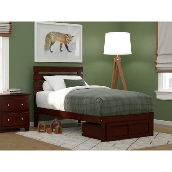 AFI Oxford Twin Bed with Foot Drawer and USB Turbo Charger in Walnut