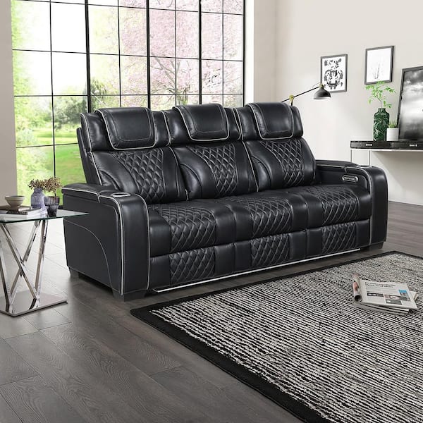 Lazzara Cassian 84.5 in W Pillow Top Arm Leather Power Double