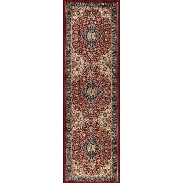 Tayse Rugs Sensation Border Red 2 ft. x 8 ft. Indoor Runner Rug