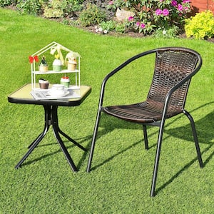 6-Piece Patio Rattan Outdoor Dining Chair Stackable Armchair Yard Garden in Brown