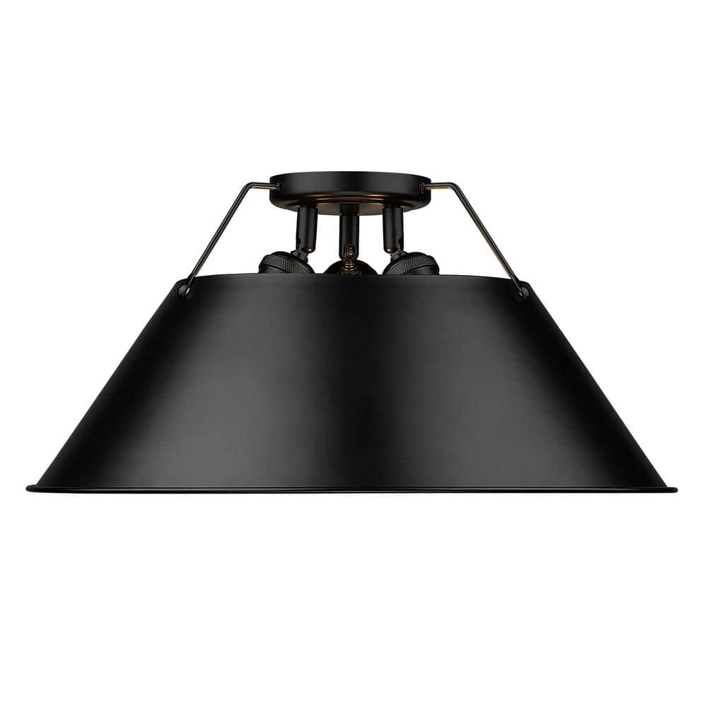 Matte Black Industrial 3-Light Flush Mount Ceiling Fixture