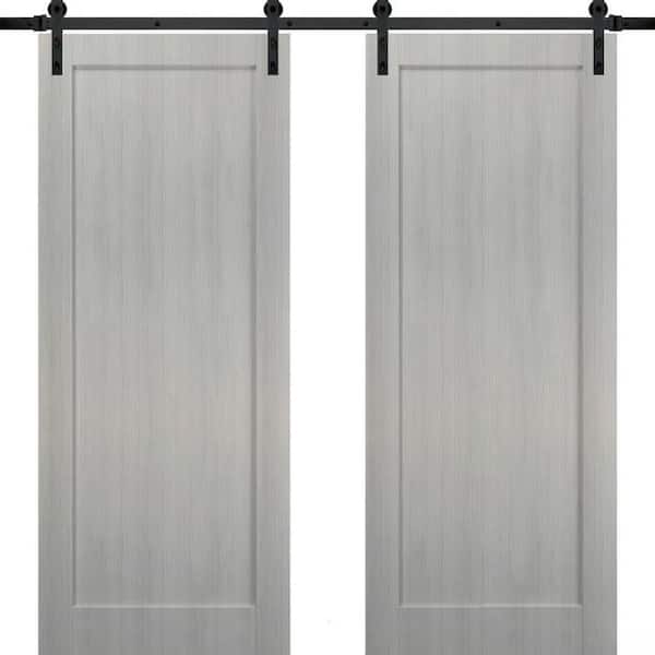 18 in. x 80 in. 2 Panel Gray Ash Solid MDF Sliding Barn Door with Hardware Kit