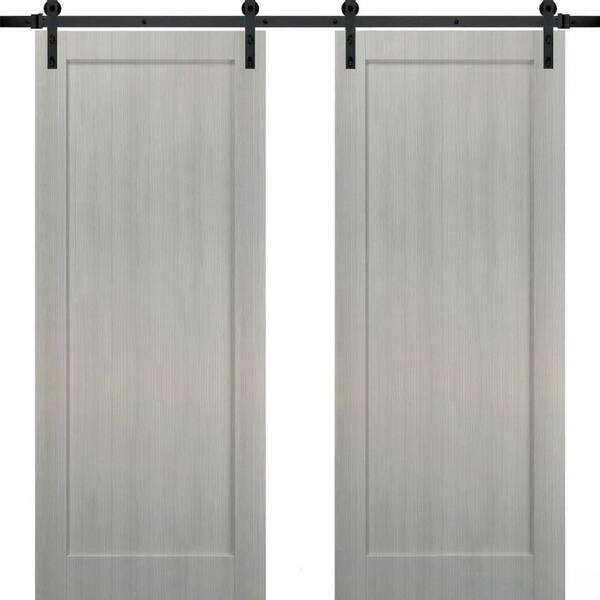 Sartodoors 28 in. x 84 in. 2 Panel Gray Ash Solid MDF Sliding Barn Door with Hardware Kit