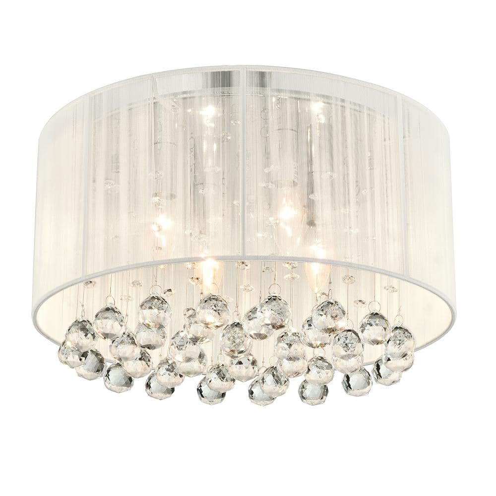 Glamorous Chrome 15'' Drum Shade Crystal Flush Mount Chandelier