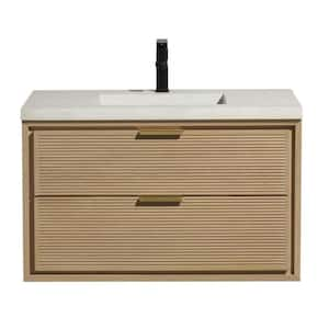 Hermosa 36 in. W x 18.5 in. D x 22 in. H Bath Vanity in Oak with Concrete Vanity Top in Light Gray with Light Gray Basin