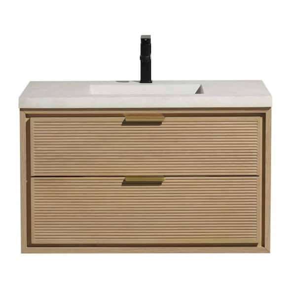 Ari Kitchen and Bath Hermosa 36 in. W x 18.5 in. D x 22 in. H Bath Vanity in Oak with Concrete Vanity Top in Light Gray with Light Gray Basin
