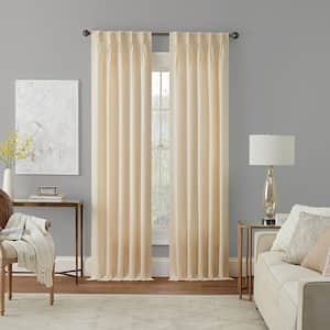 Serendipity Ivory Solid Polyester 50 in. W x 63 in. L Light Filtering Single Pinch Pleat Back Tab Curtain Panel