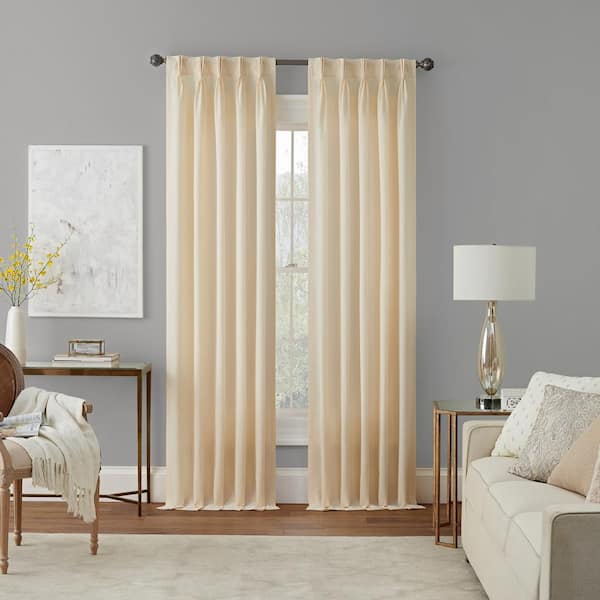Waverly Serendipity Ivory Solid Polyester 50 in. W x 63 in. L Light Filtering Single Pinch Pleat Back Tab Curtain Panel