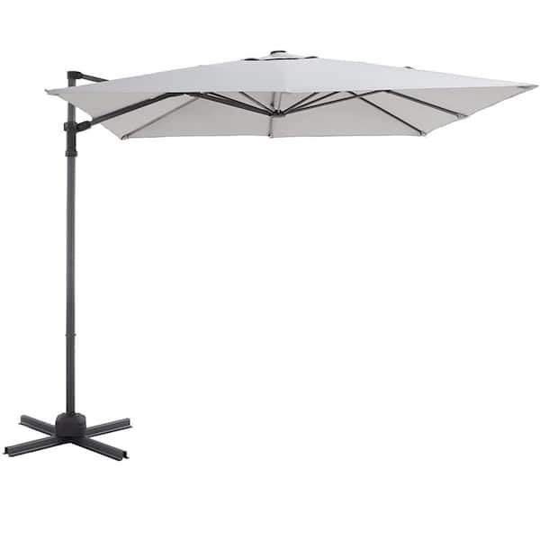 Unbranded 8 ft. Cantilever Patio Umbrella with Crank and Cross Base and 360-Degree Rotation Device in Gray (Set of 2)