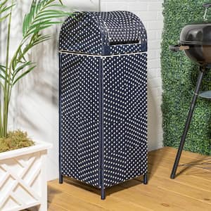 Ellison 31.39 Gal. All-Weather Wicker/Metal Swing Top Lid Hideaway Outdoor Trash Can, Navy/White