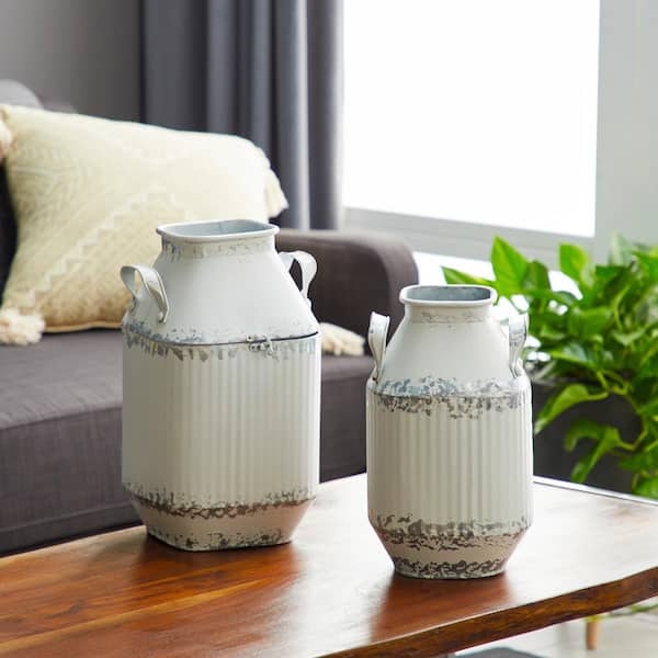 Litton Lane White Metal Decorative Jars (Set of 2)