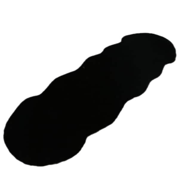 Mmlior Black 2 ft. x 6 ft. Soft Faux Rabbit Fur Specialty Area Rug