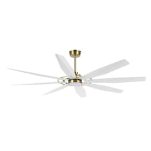 72 in. 8 Blades White and Gold Indoor LED Ceiling Fan with Remote control
