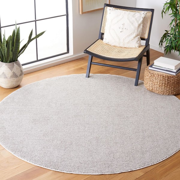Lotus 7 ft. x 7 ft. Light Gray/Ivory Solid Marle Round Area Rug